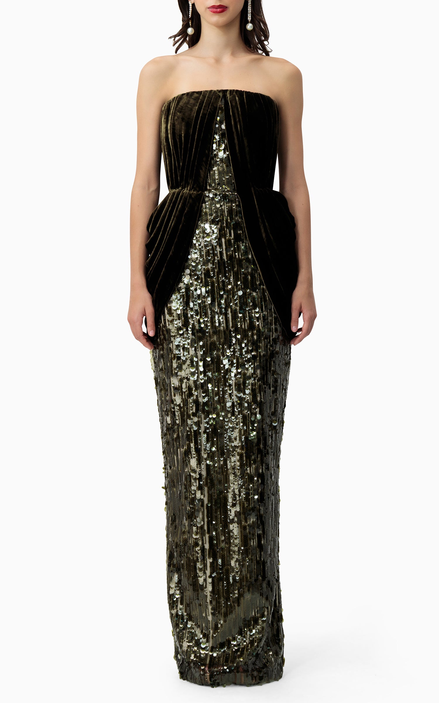 green emerald velvet dress Theia Zendaya Mikado Gown in Navy main image 1