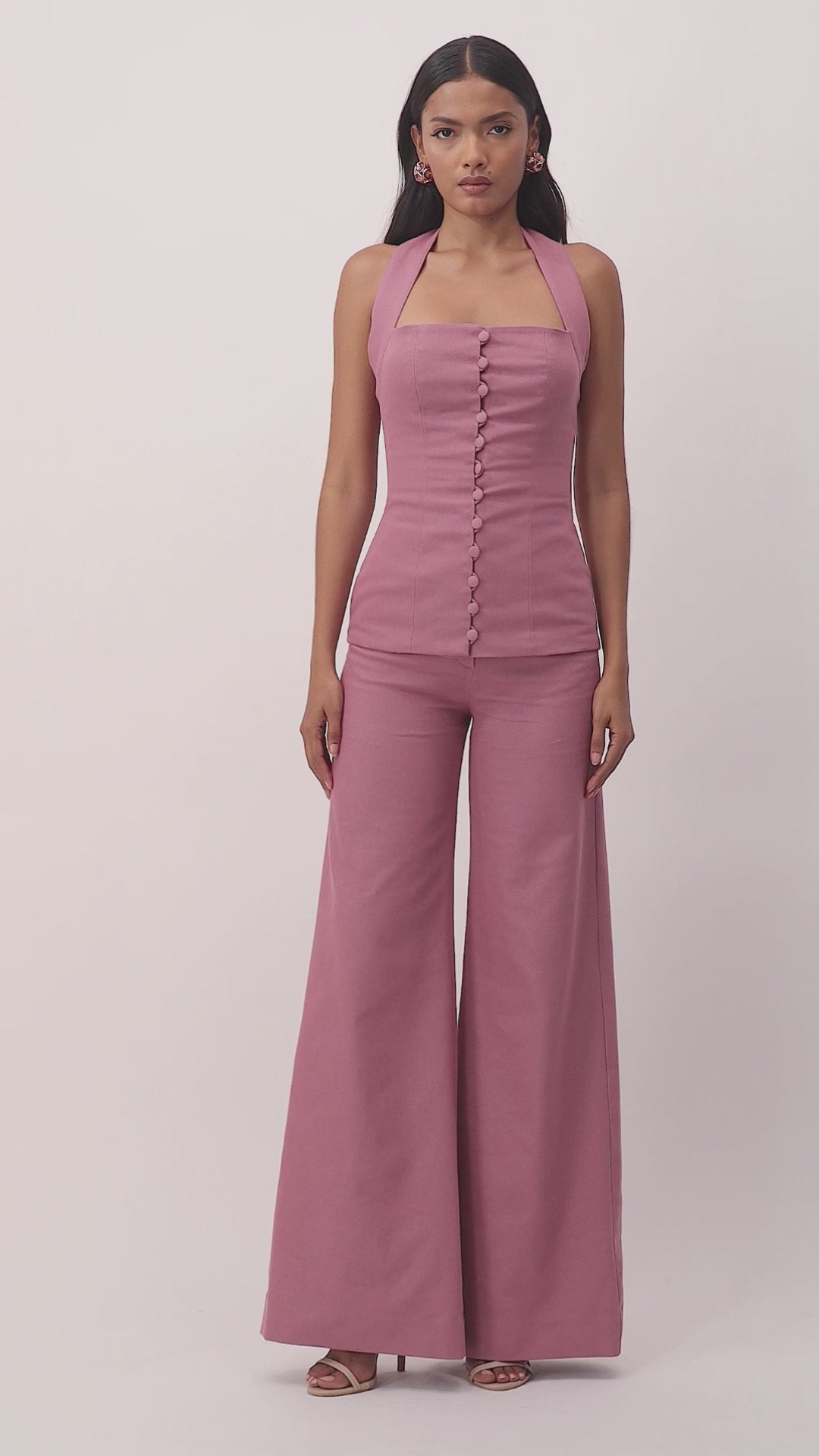 Dusty pink denim wide leg pants front video