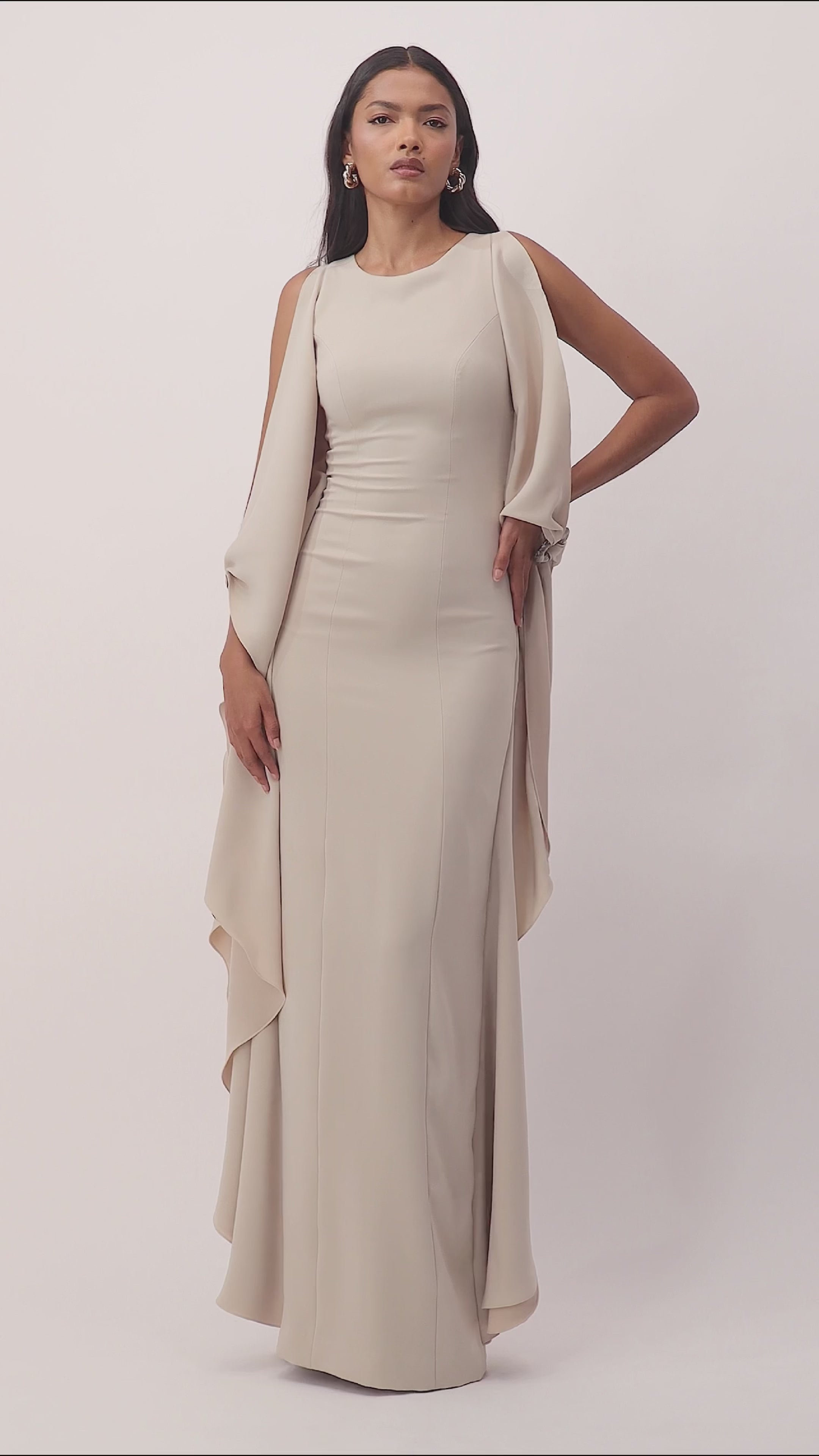 Flowing Beige Gown with Side Panels video