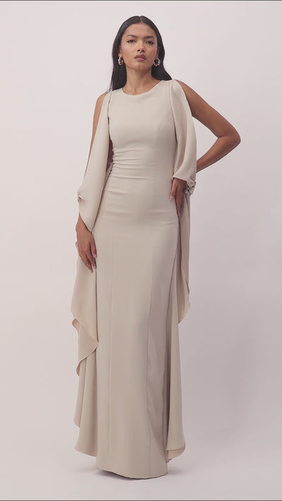 Flowing Beige Gown with Side Panels video